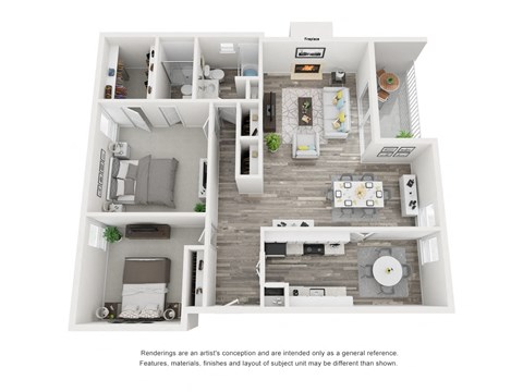 Floor plan for 2 beds, 2 baths, 960 sqft